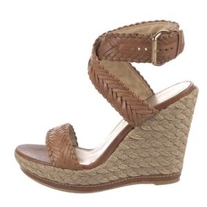 STUART WEITZMAN Espadrille Wedges 8.5 - Leather Braided Wrap Sandals - Boho Chic